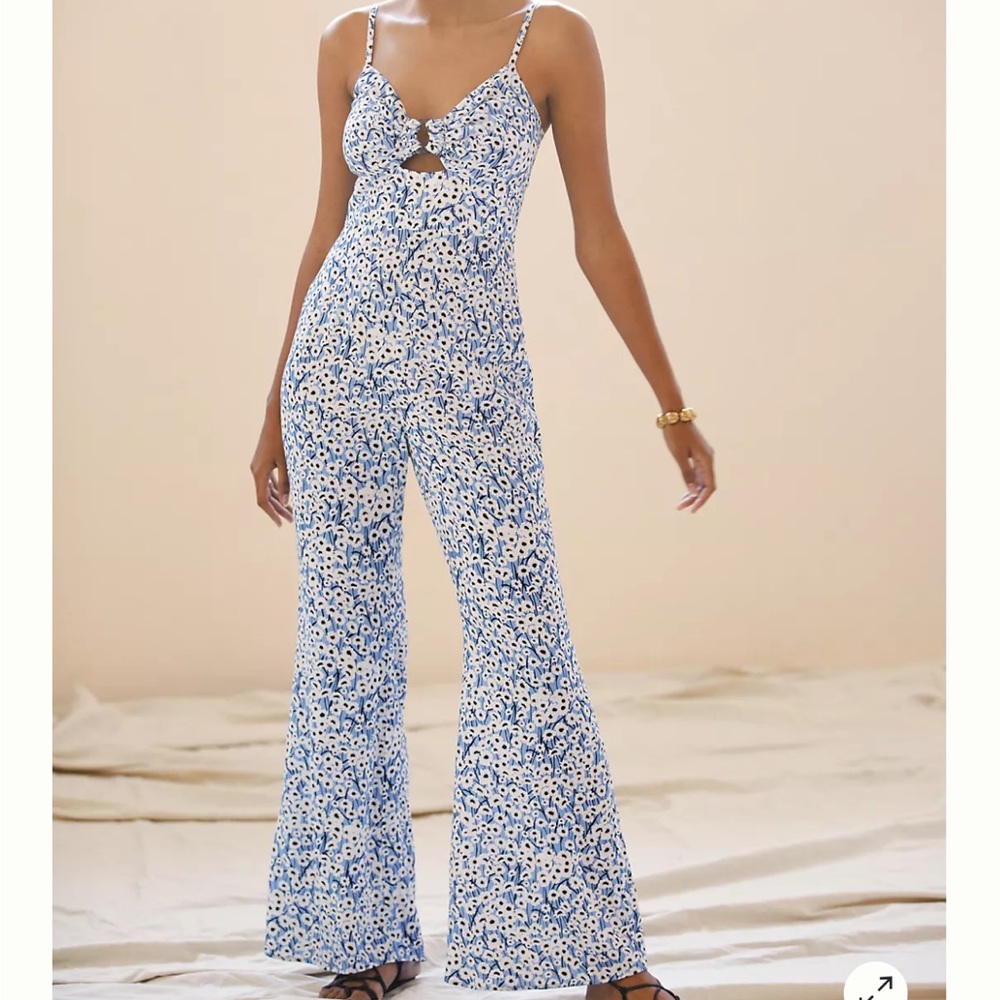 Anthropologie Blue and White Floral Jumpsuit